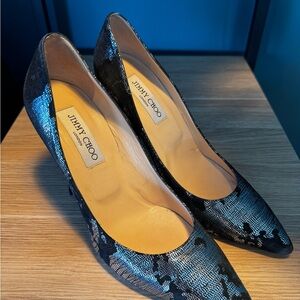 Jimmy Choo Black and Metallic Shimmer Heels